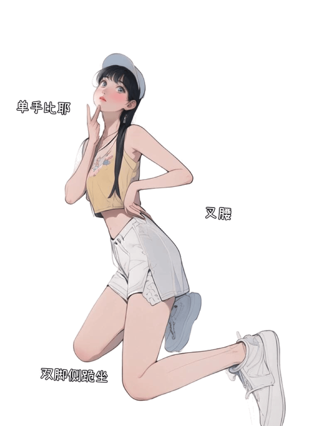 俏皮侧跪比耶