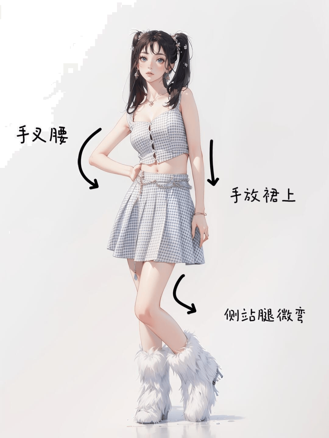 俏皮侧身叉腰