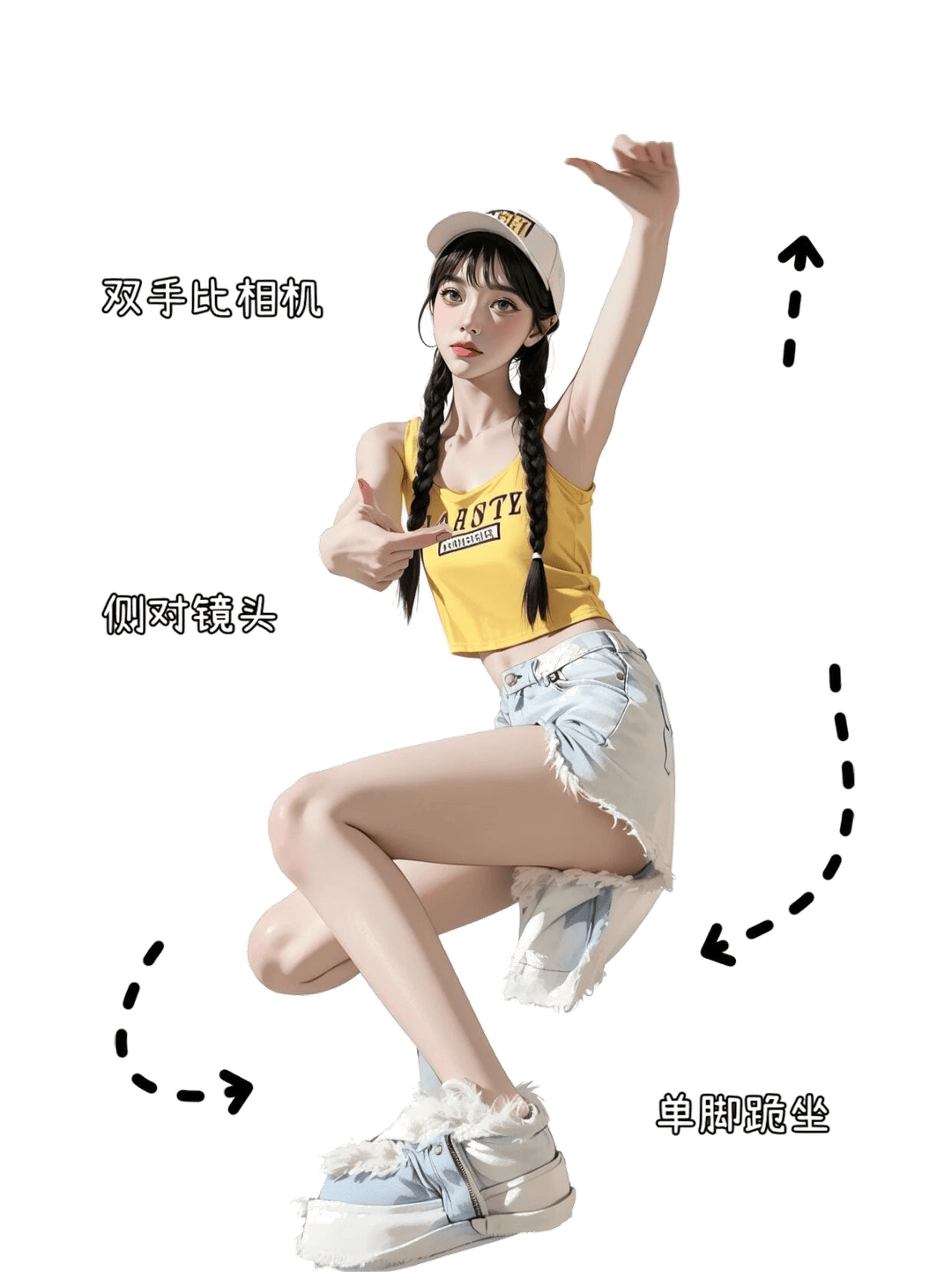 俏皮单膝跪地拍照