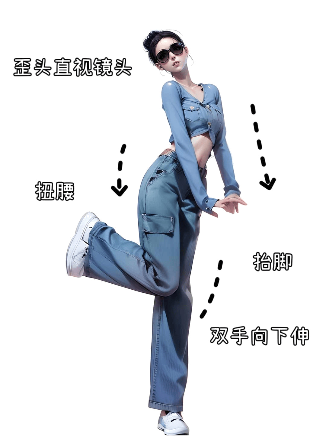 俏皮扭腰后抬腿