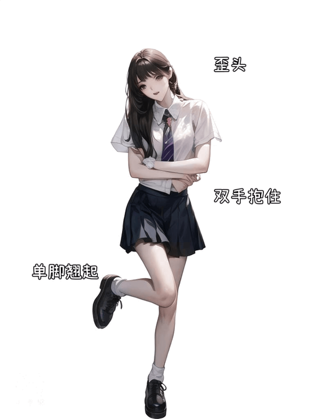 俏皮抱臂单脚翘