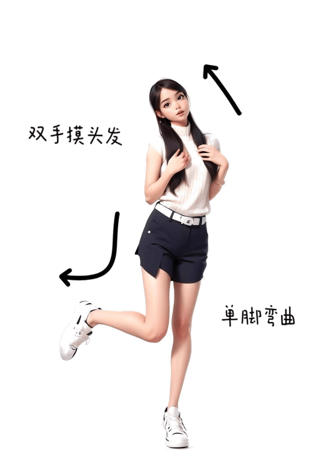 俏皮摸发单脚曲