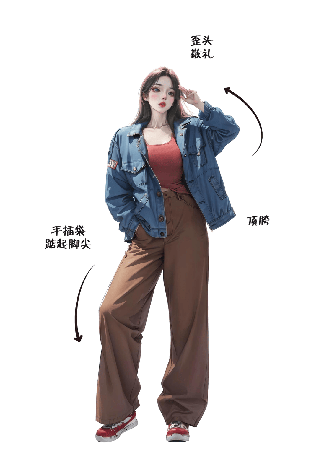 俏皮敬礼站姿
