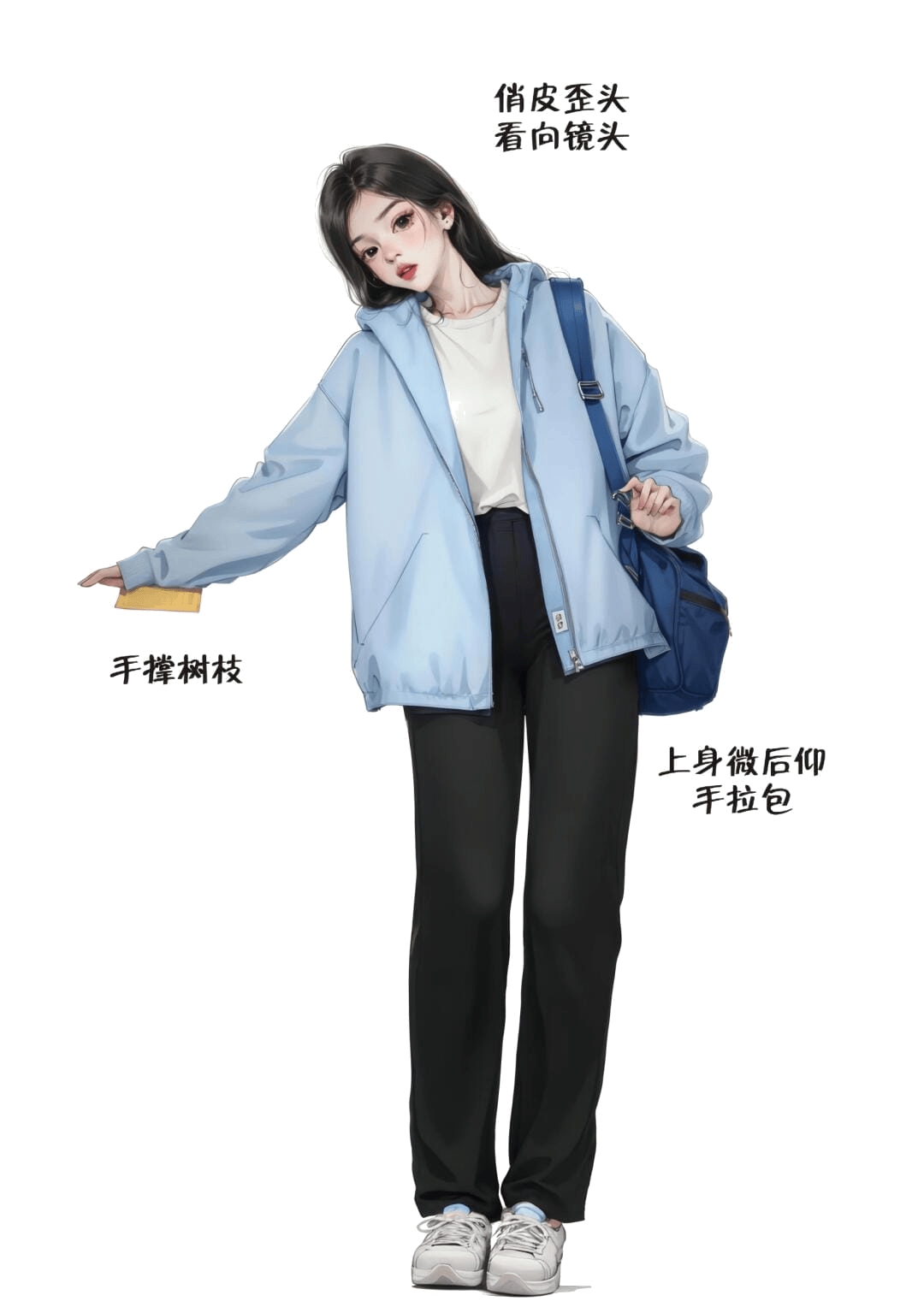 倚枝背包少女
