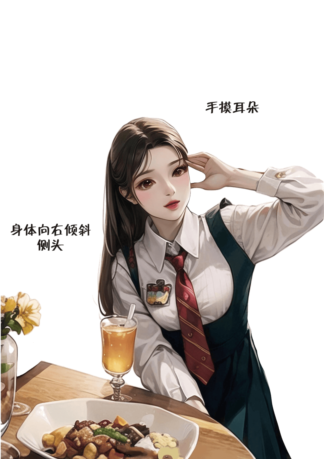 倾身摸耳俏皮
