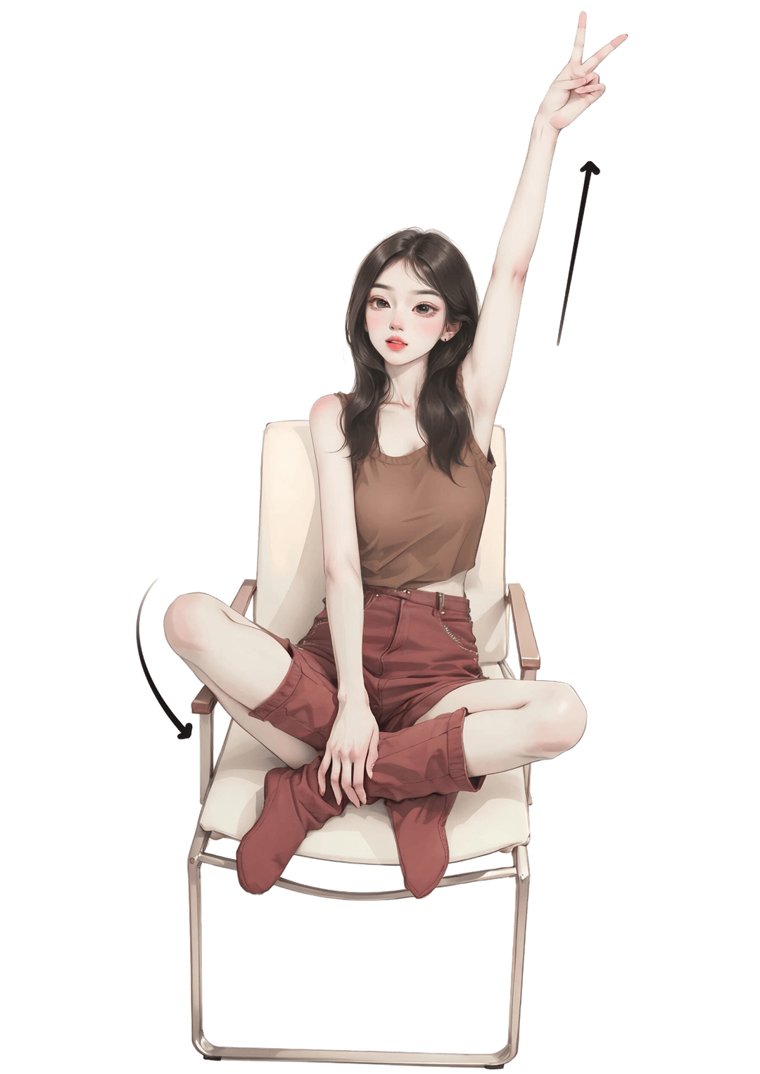 剪刀手坐姿