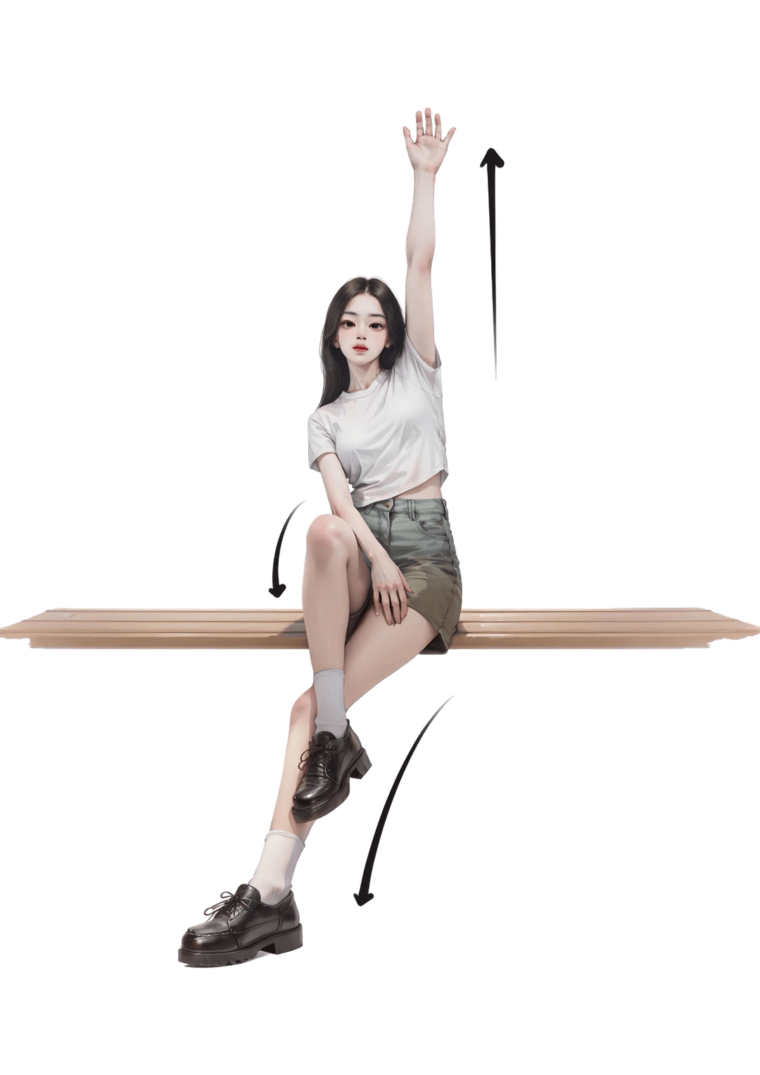 单手举高坐姿
