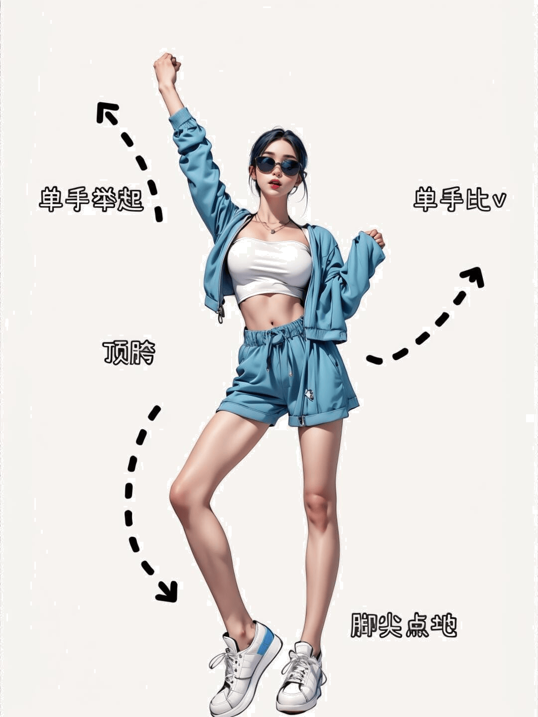 单手举高比V姿