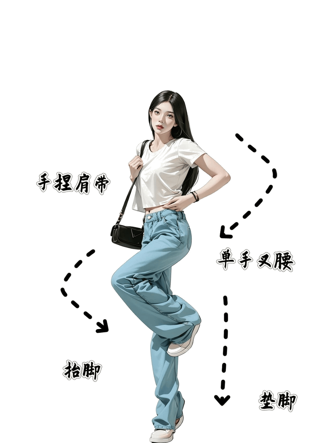单手叉腰提膝姿