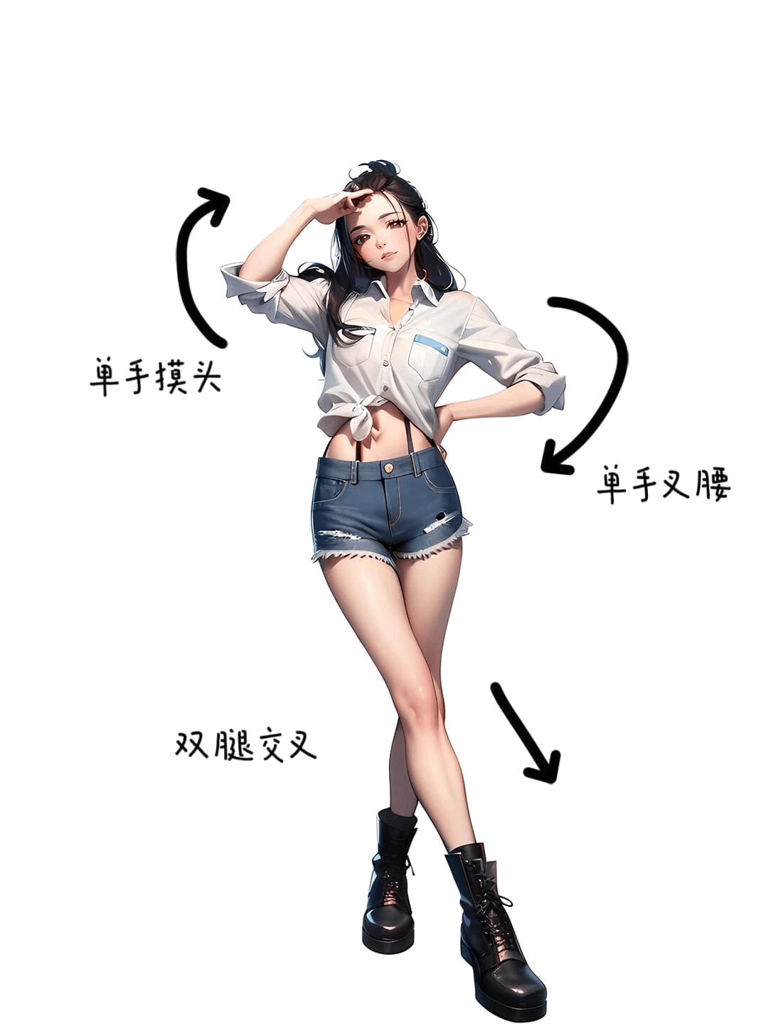 单手叉腰摸头