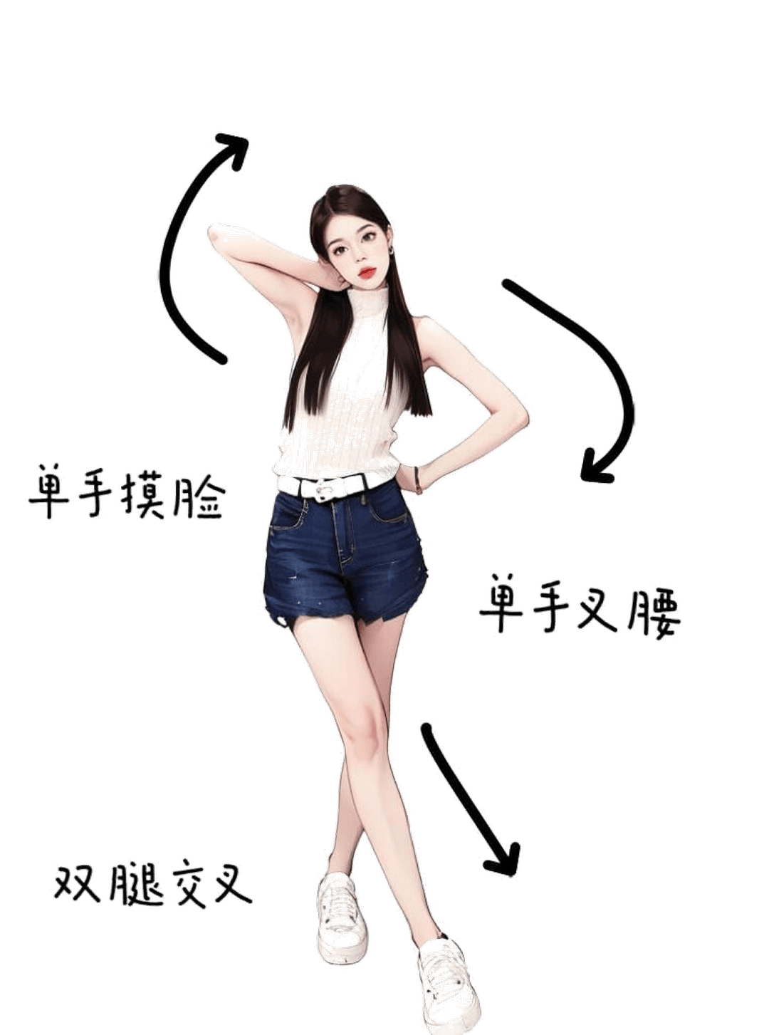 单手叉腰摸脸