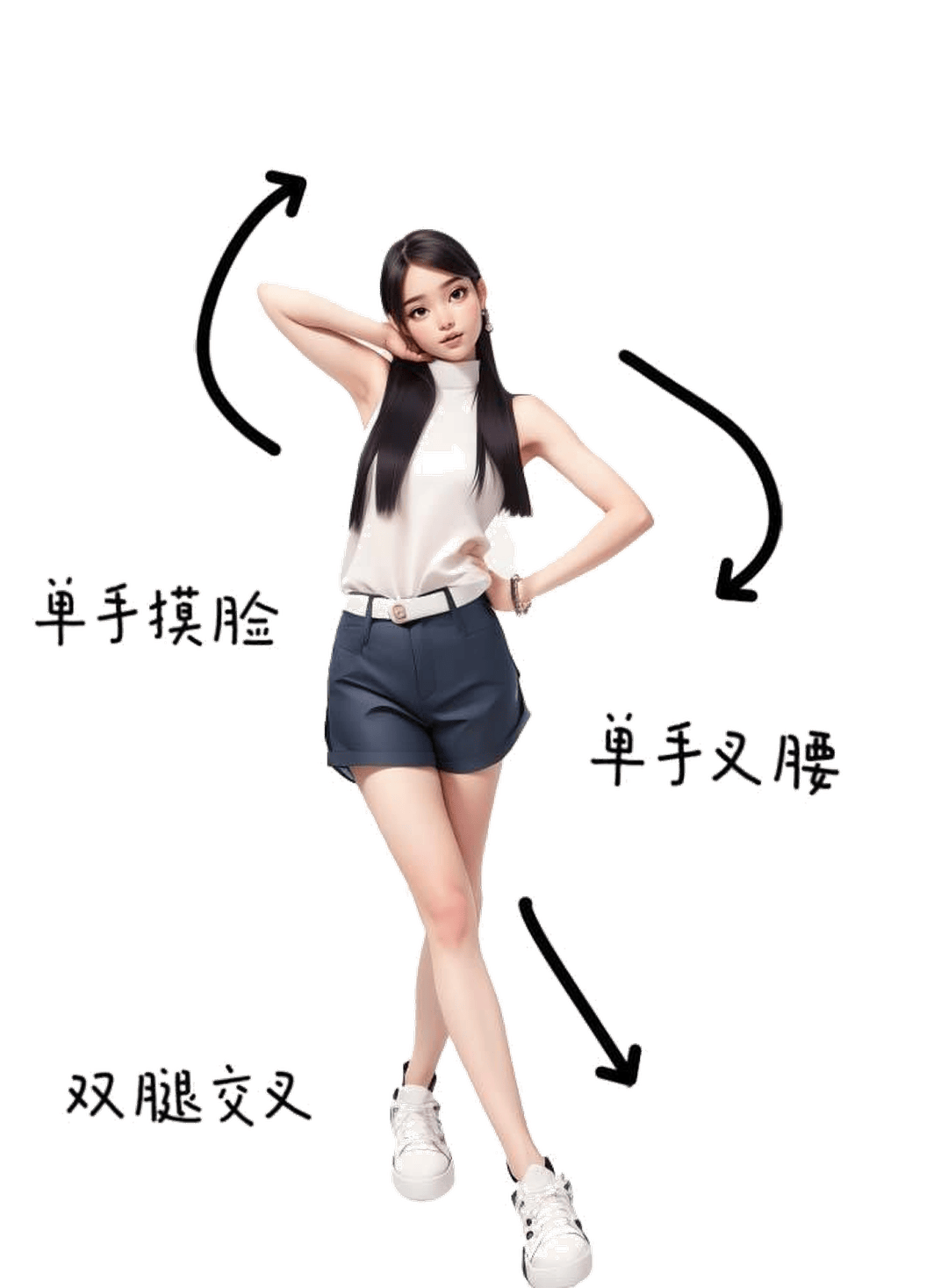 单手叉腰摸脸