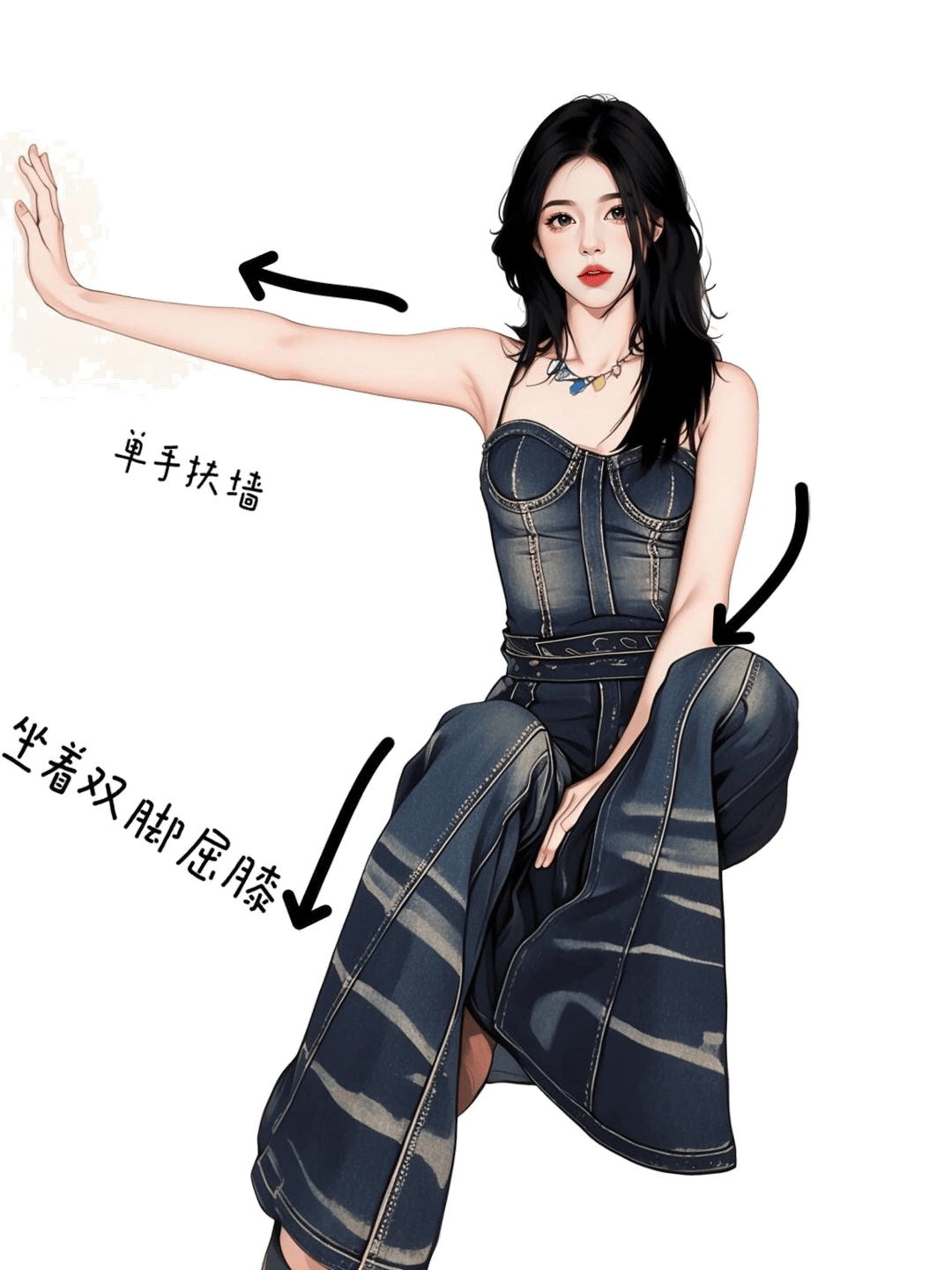 单手扶墙坐姿