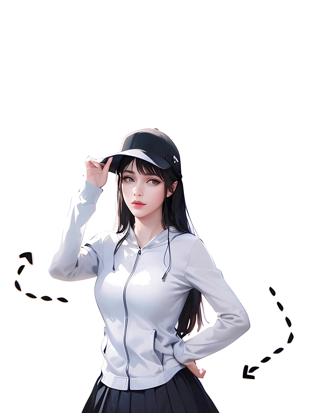 单手扶帽叉腰
