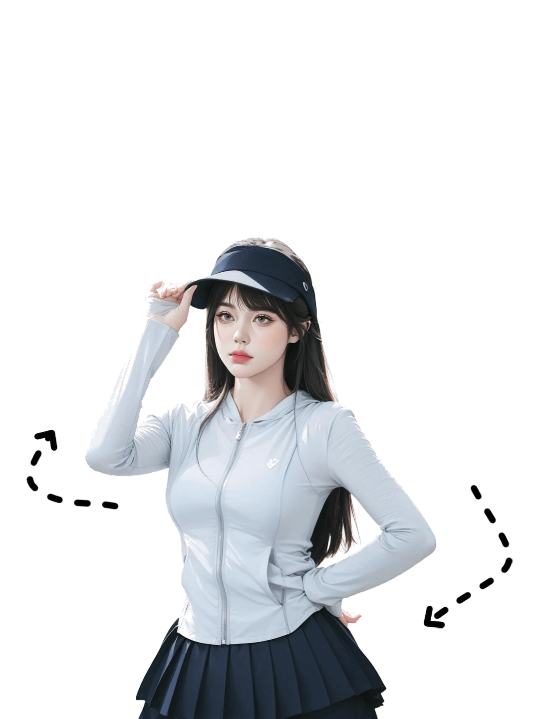 单手扶帽站姿