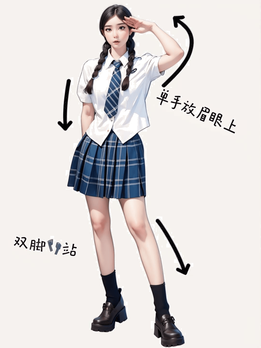 单手扶眉正立