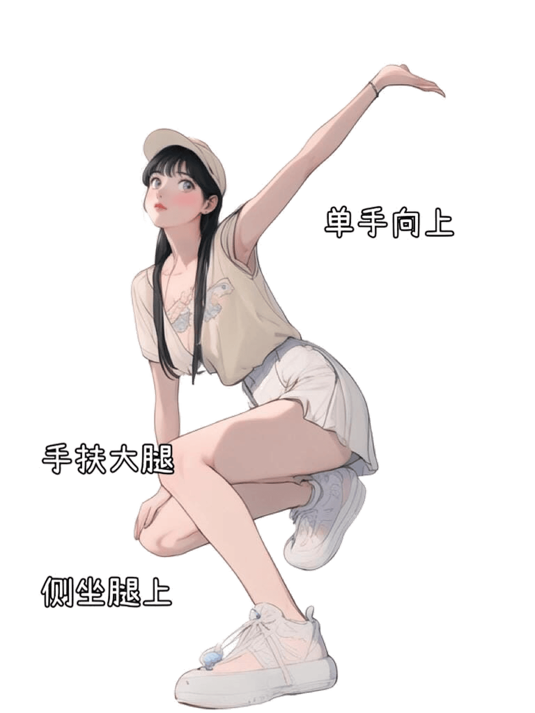 单手扶膝侧蹲姿