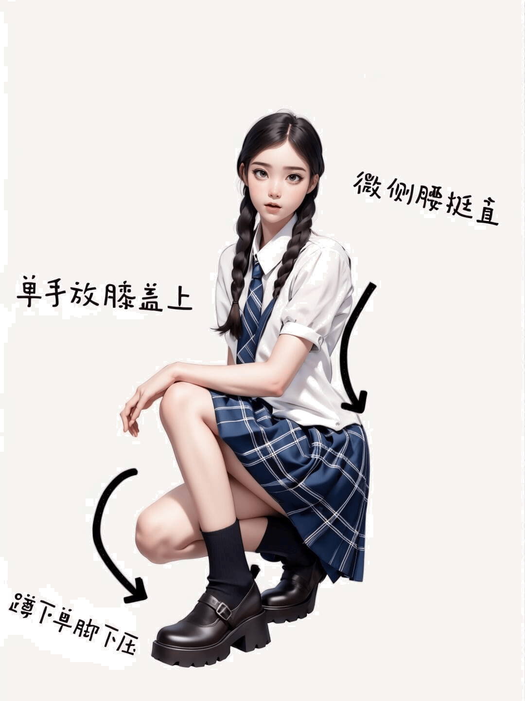 单手扶膝蹲姿