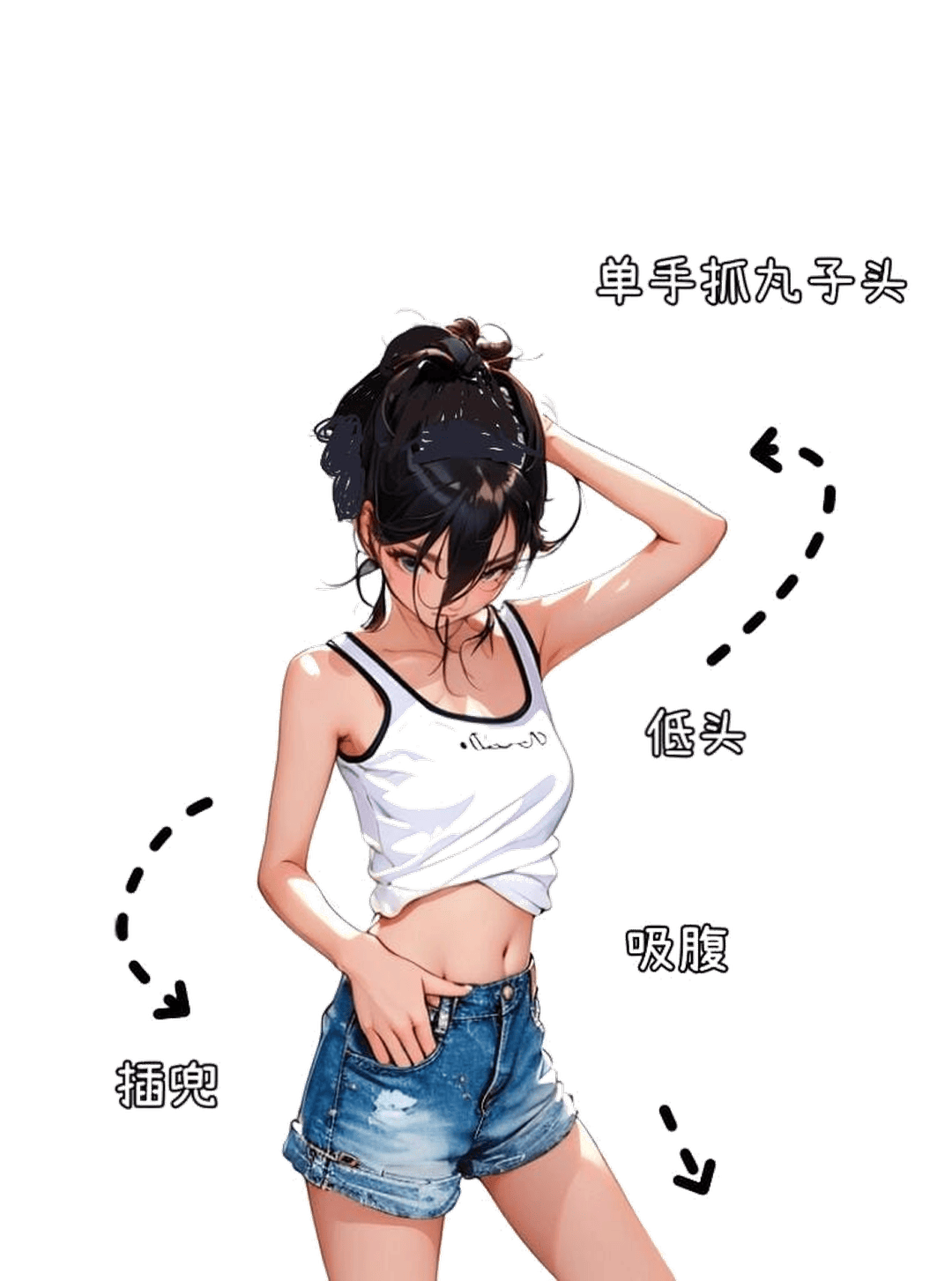 单手抓发低头姿态