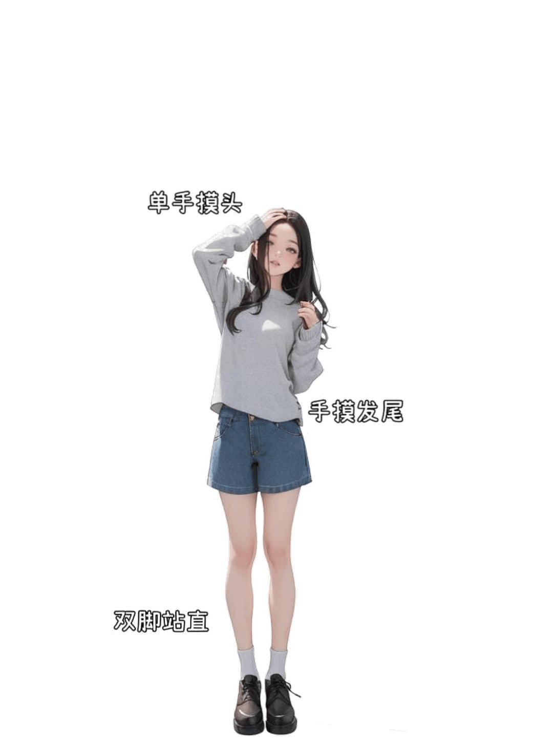 单手抚头站姿