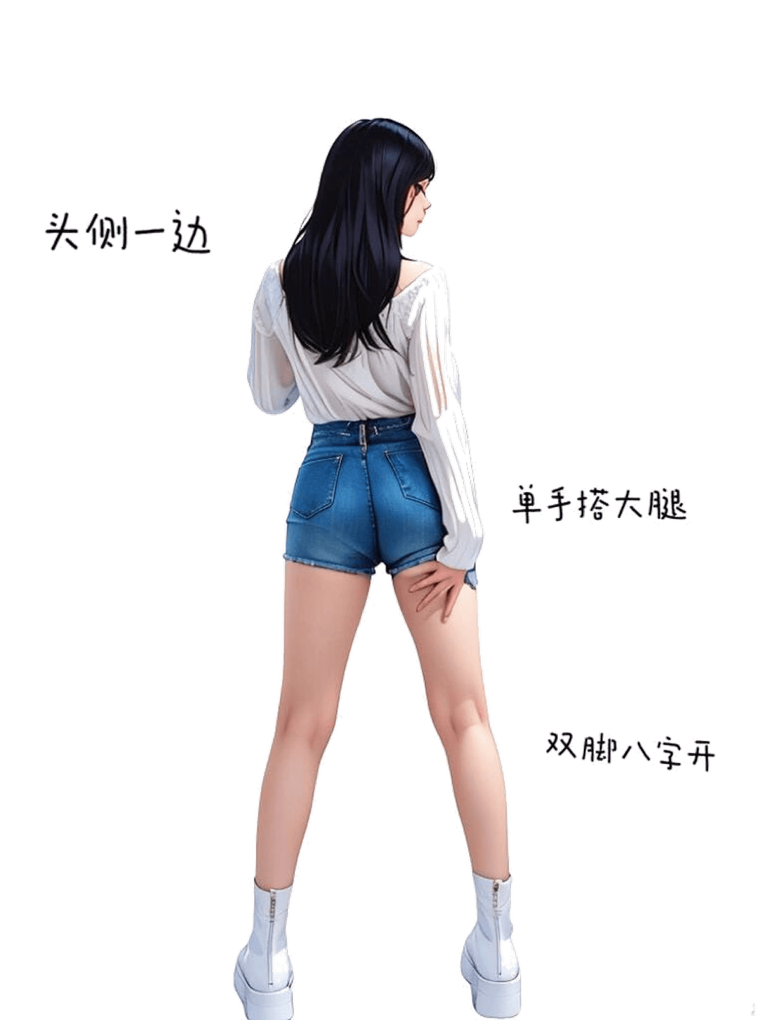 单手搭腿回眸