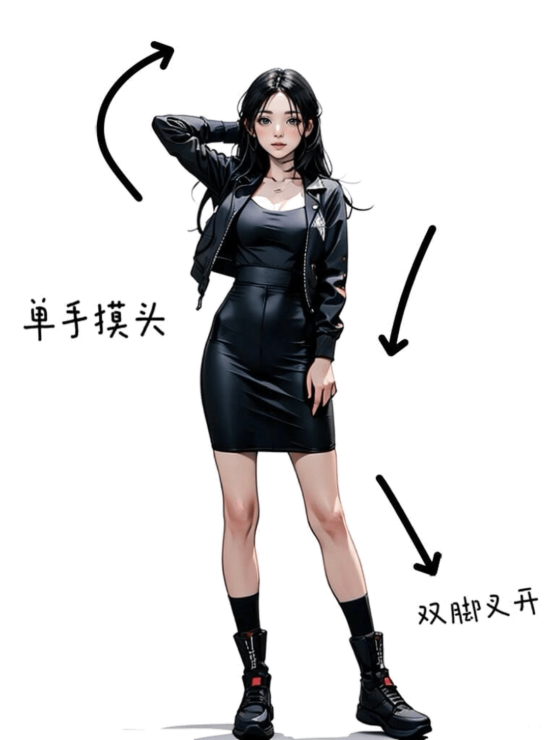 单手摸头叉腰