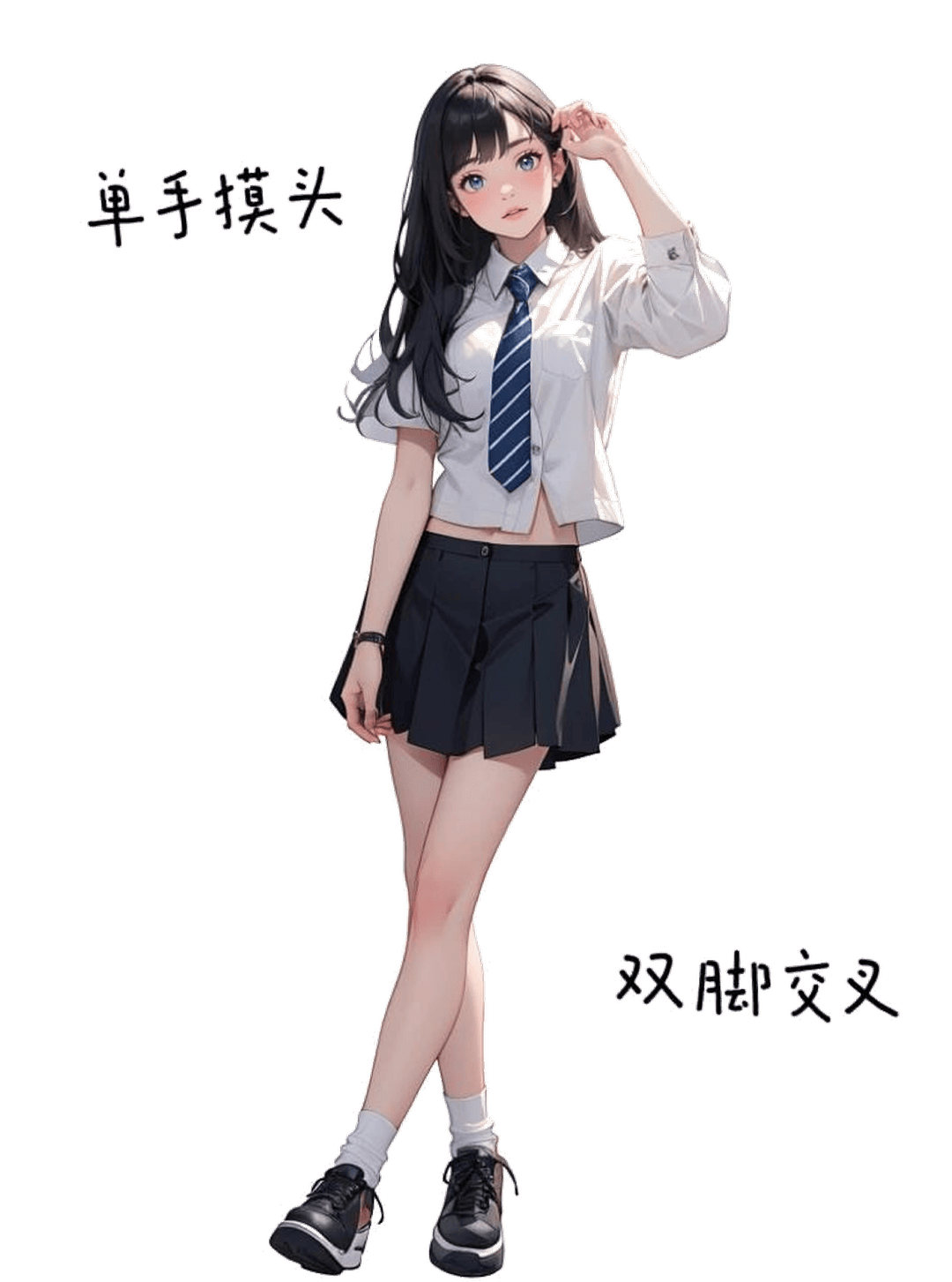 单手摸头双脚交叉