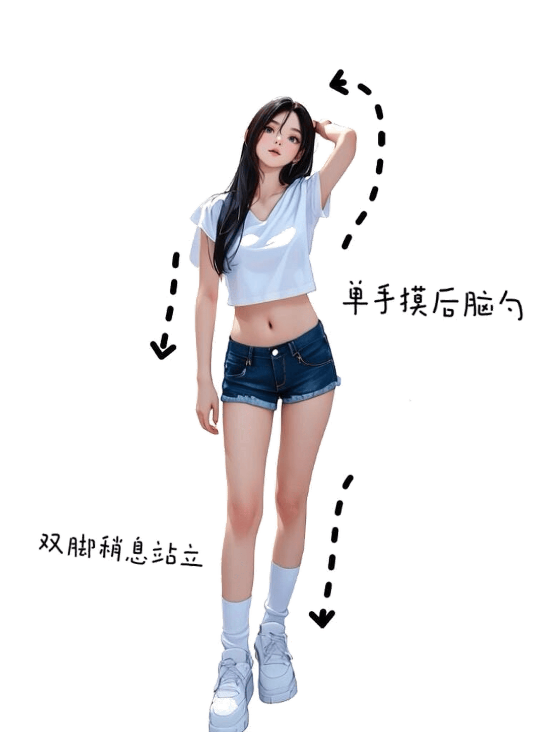 单手摸头稍息站姿