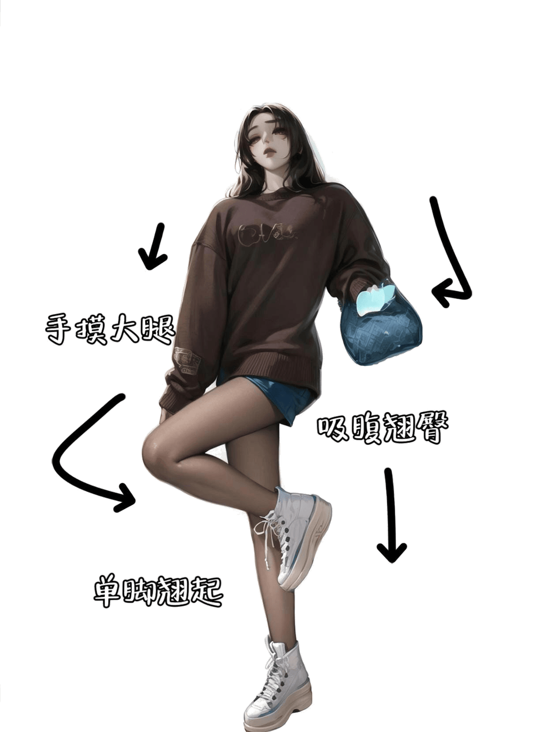 单手摸腿翘臀