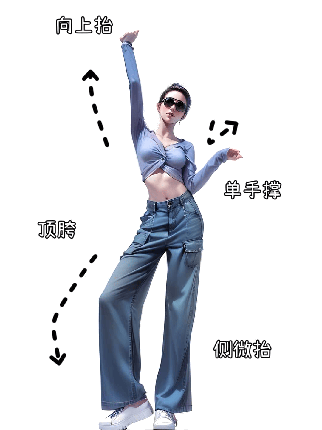 单手撑胯侧抬腿