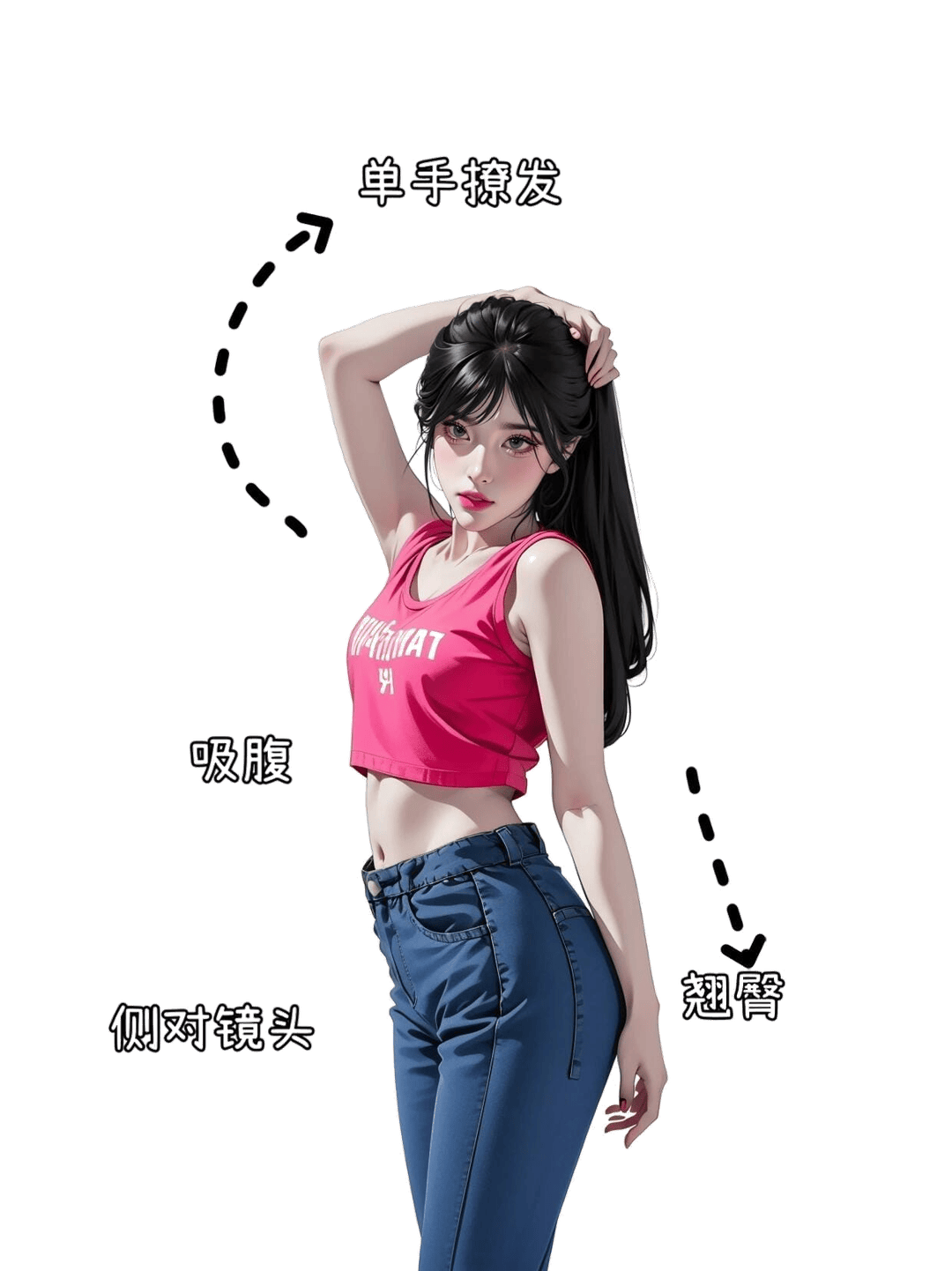 单手撩发侧身站姿