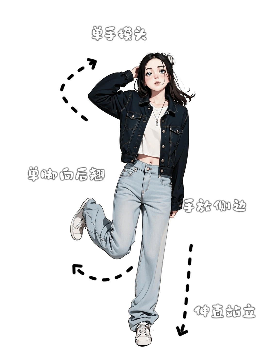 单手撩发俏皮站姿