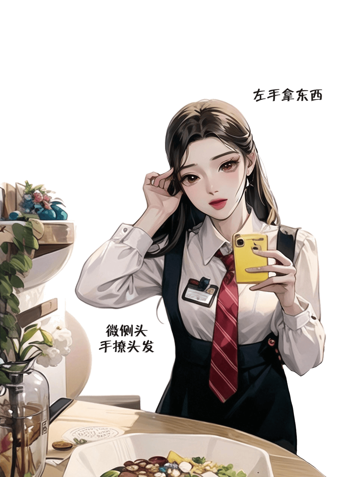单手撩发手持手机