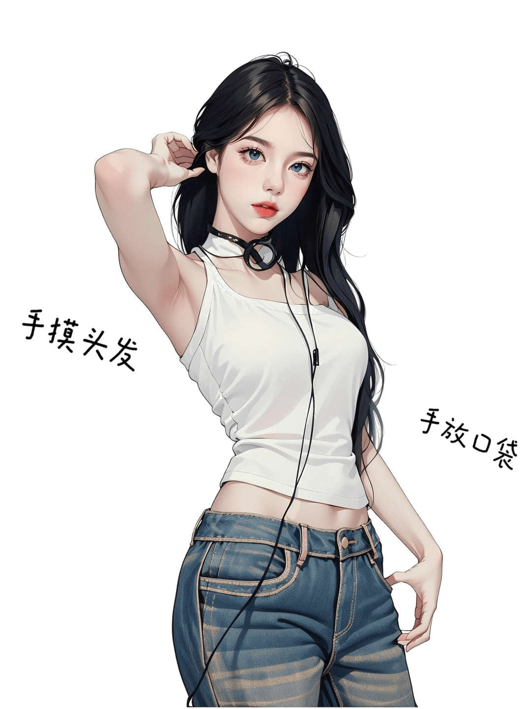 单手撩发插兜