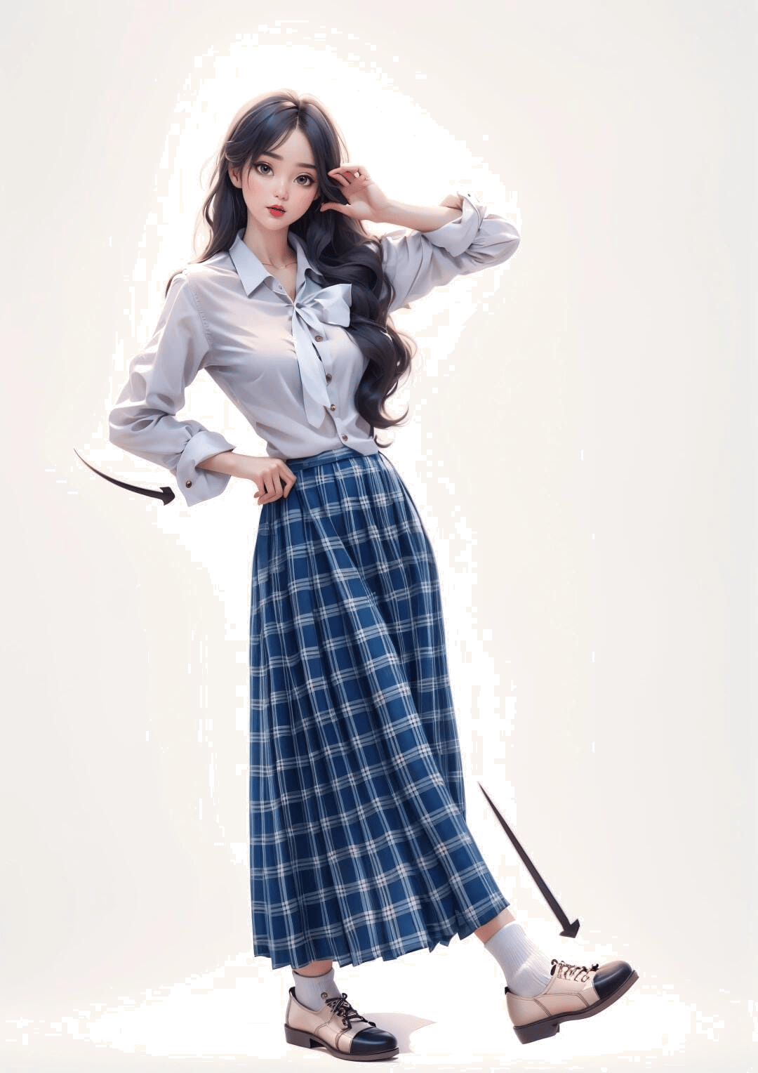 单手撩发站姿