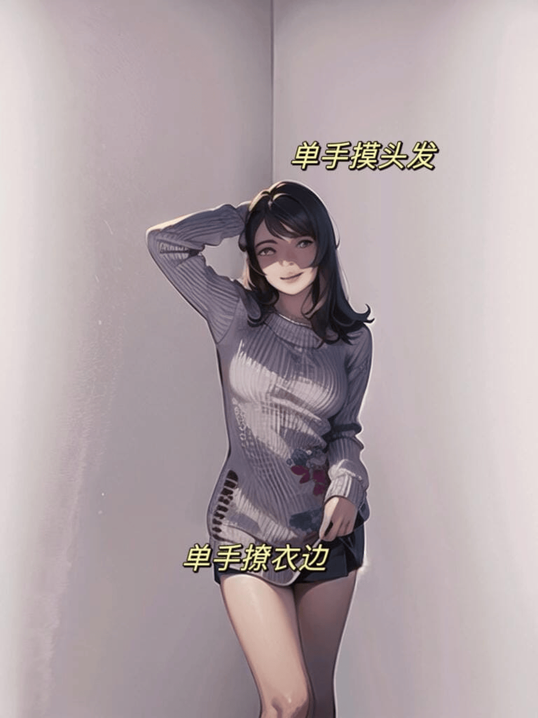 单手撩发站姿