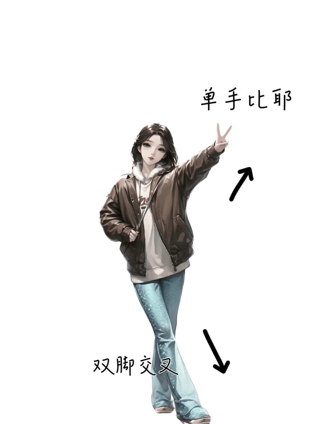 单手比耶交叉步