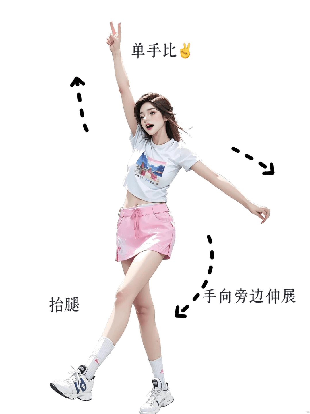 单手比耶抬腿