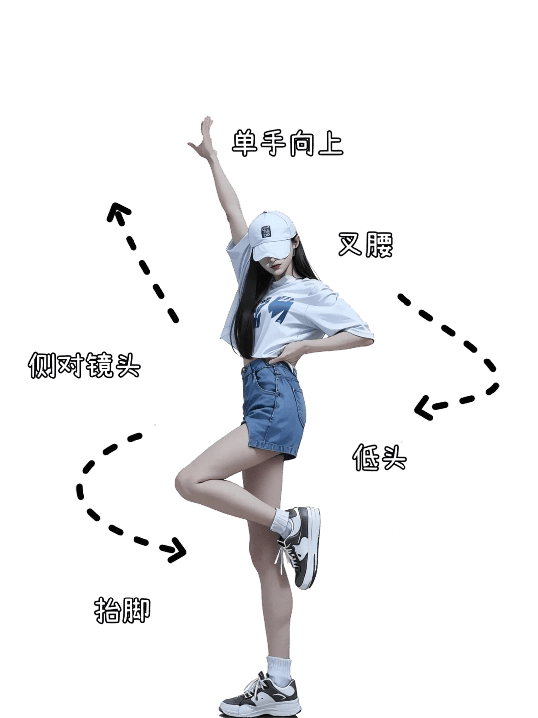 单手高举叉腰站姿