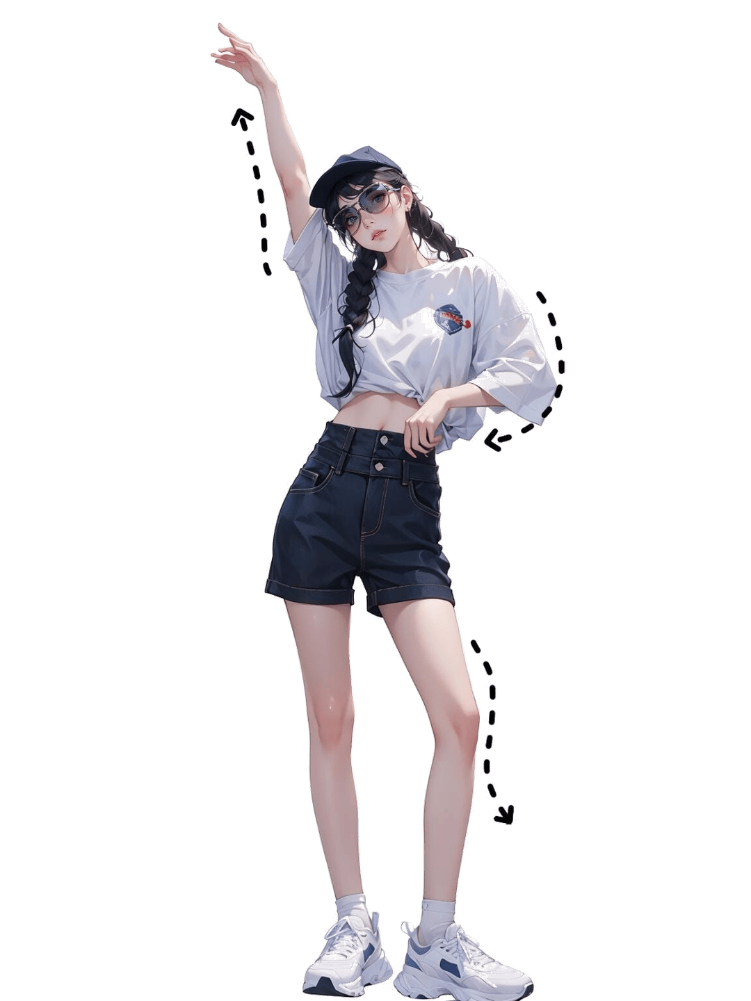 单手高举指向上方