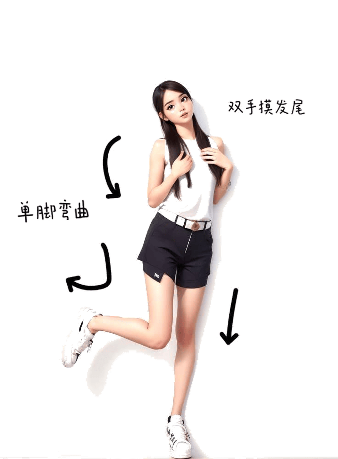 单脚弯曲摸发尾