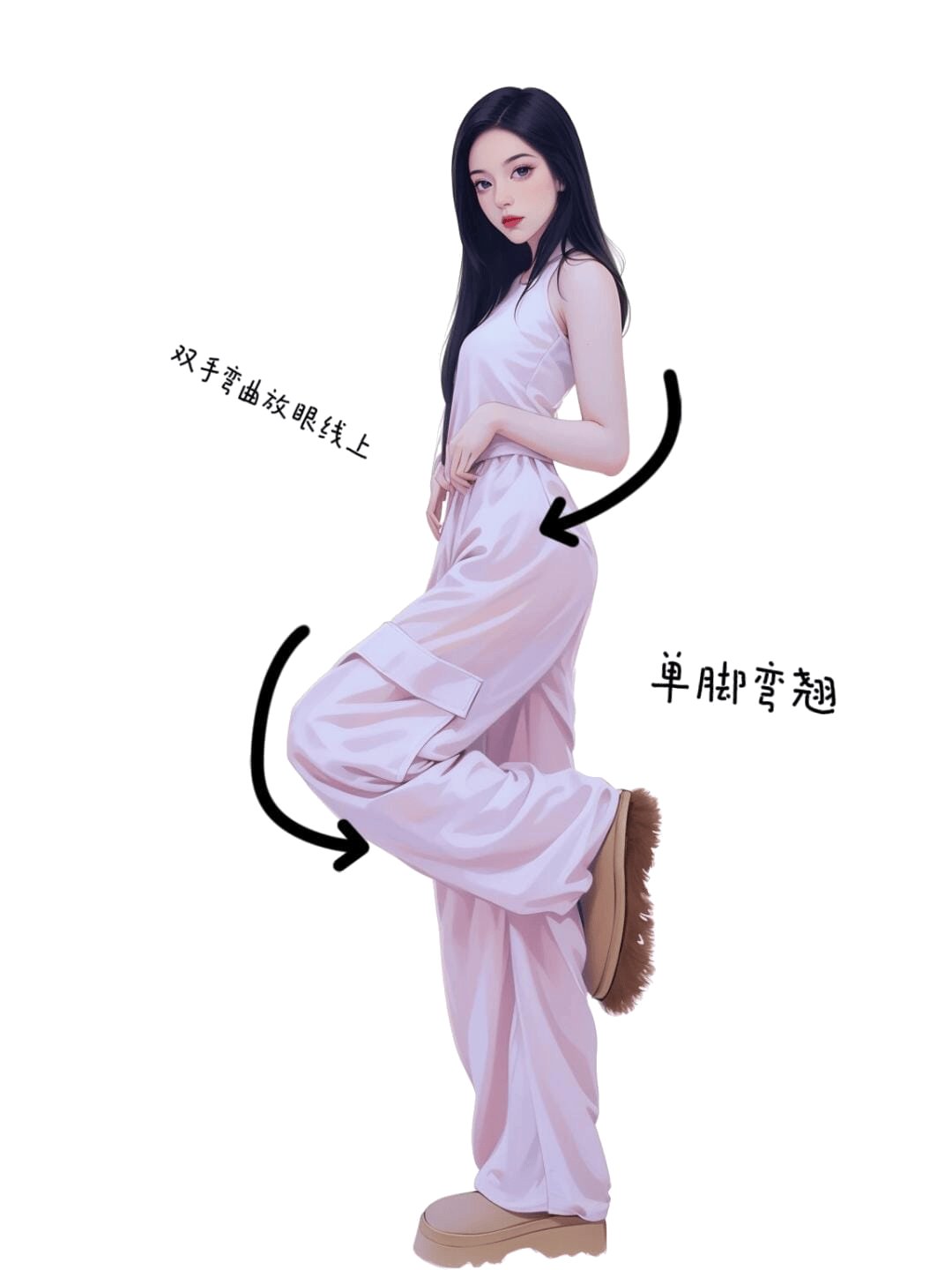 单脚翘起手抚腰线