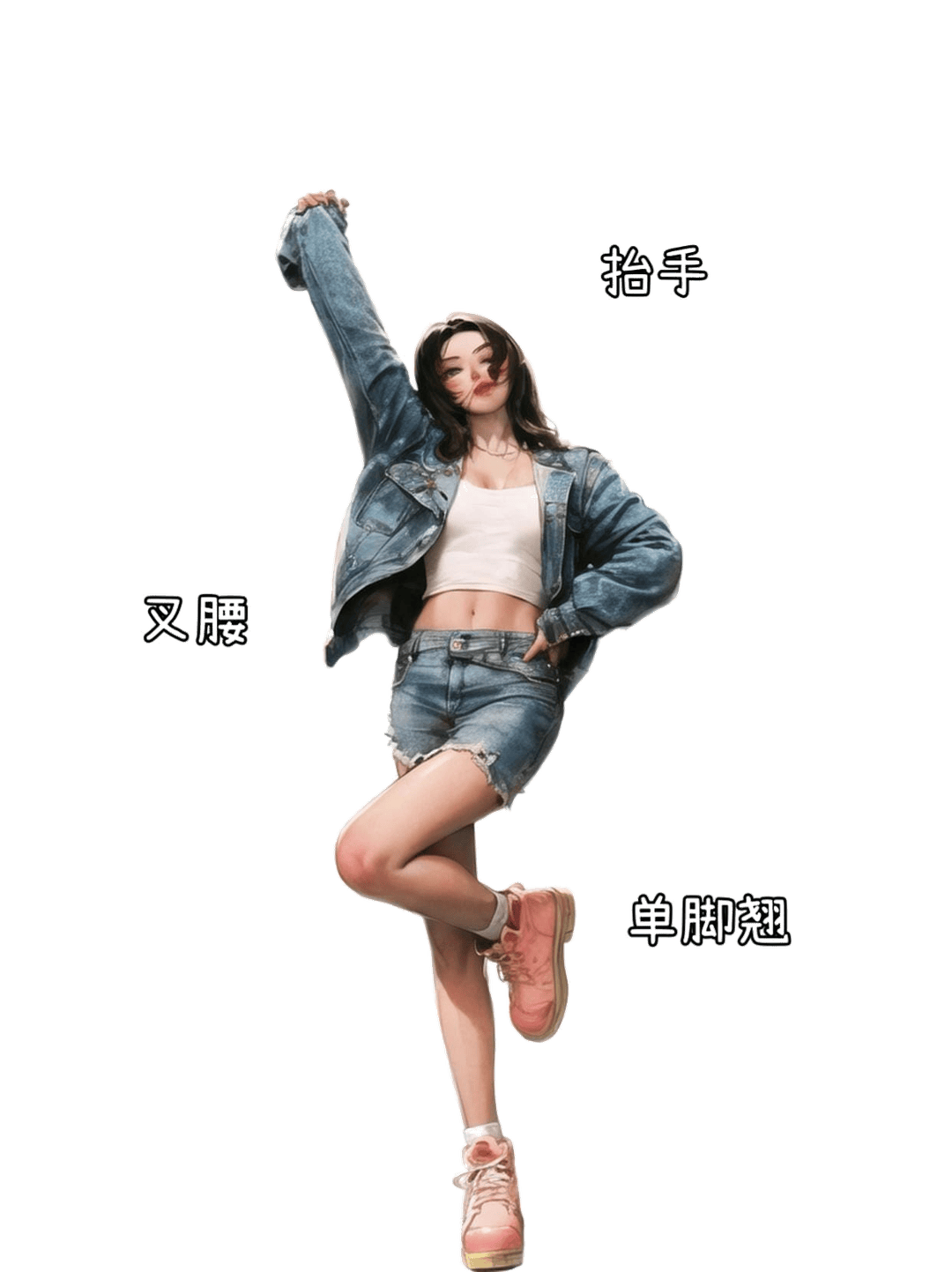 单腿翘脚抬手姿态