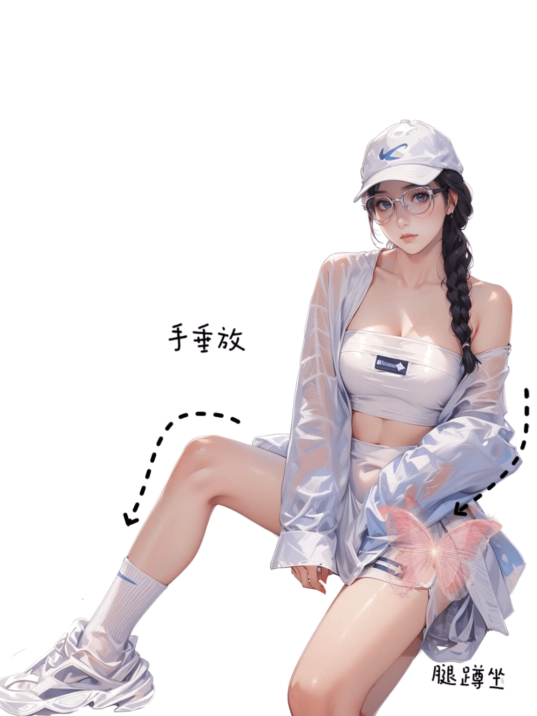单腿蹲坐垂手