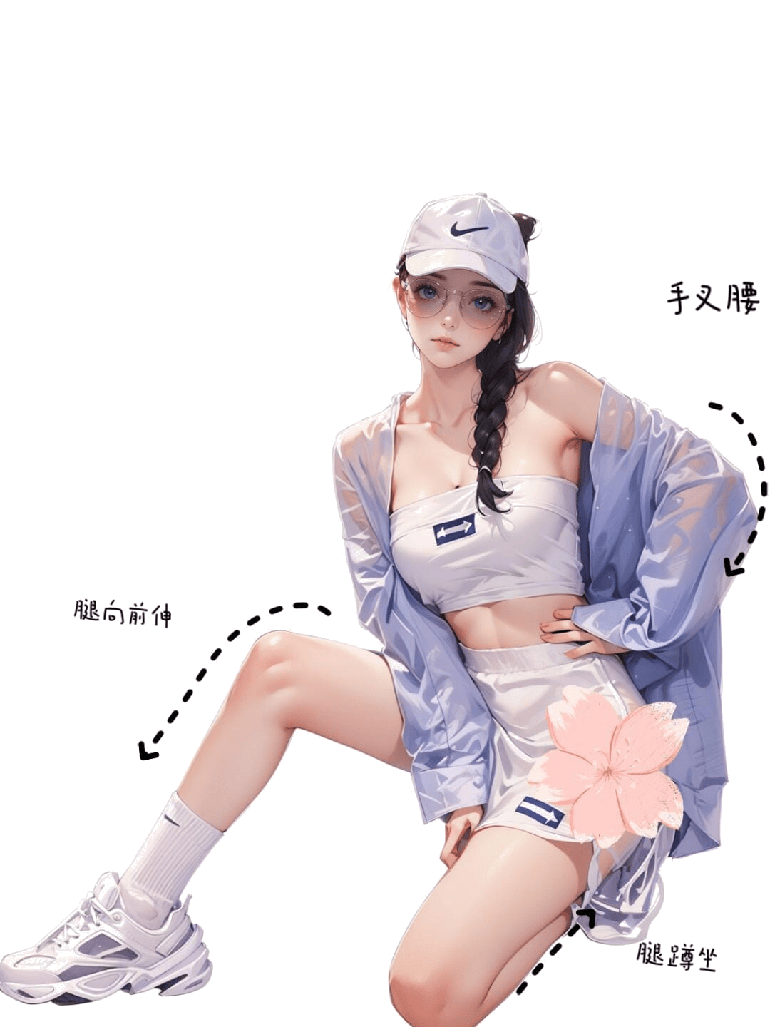 单膝跪地叉腰