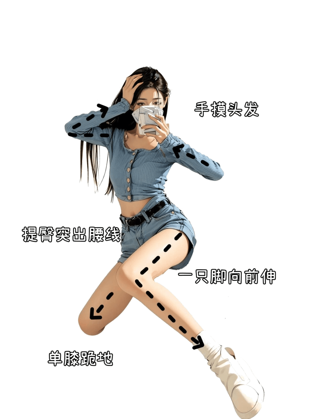 单膝跪地自拍姿态