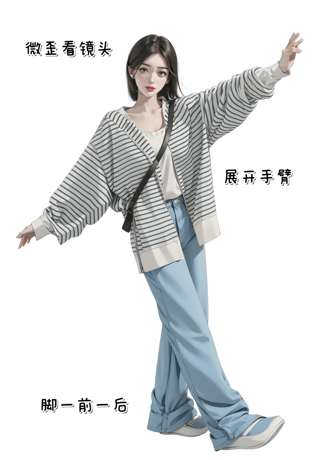 单臂伸展侧身站姿