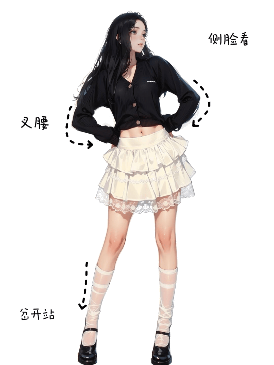 叉腰侧脸站姿