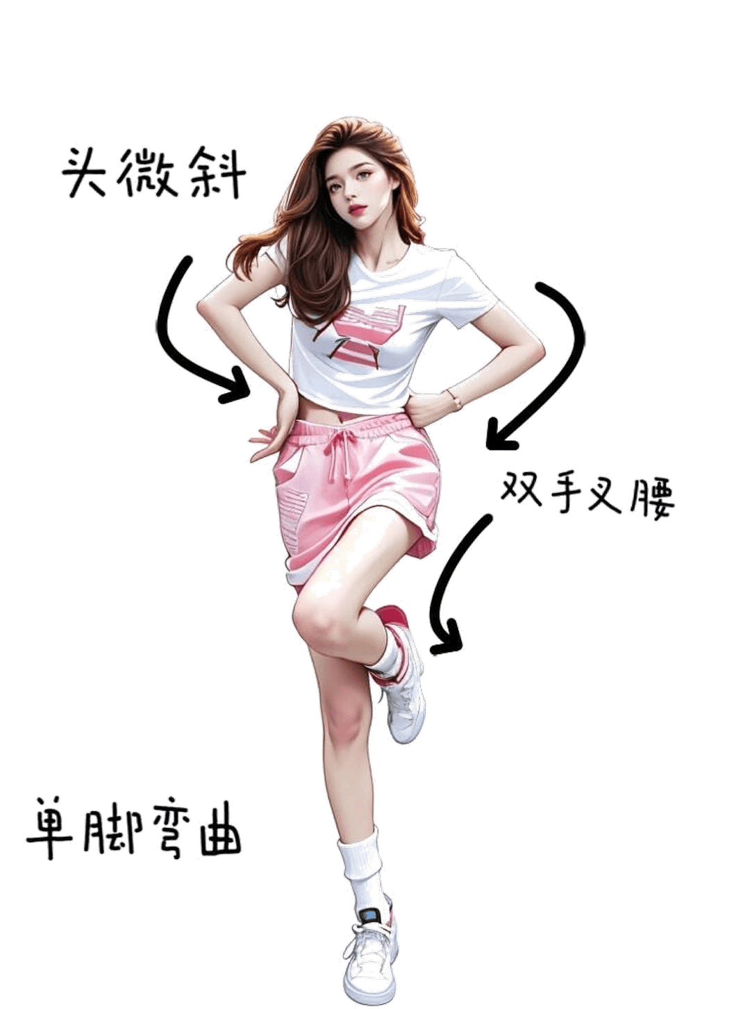 叉腰单腿弯曲微斜头
