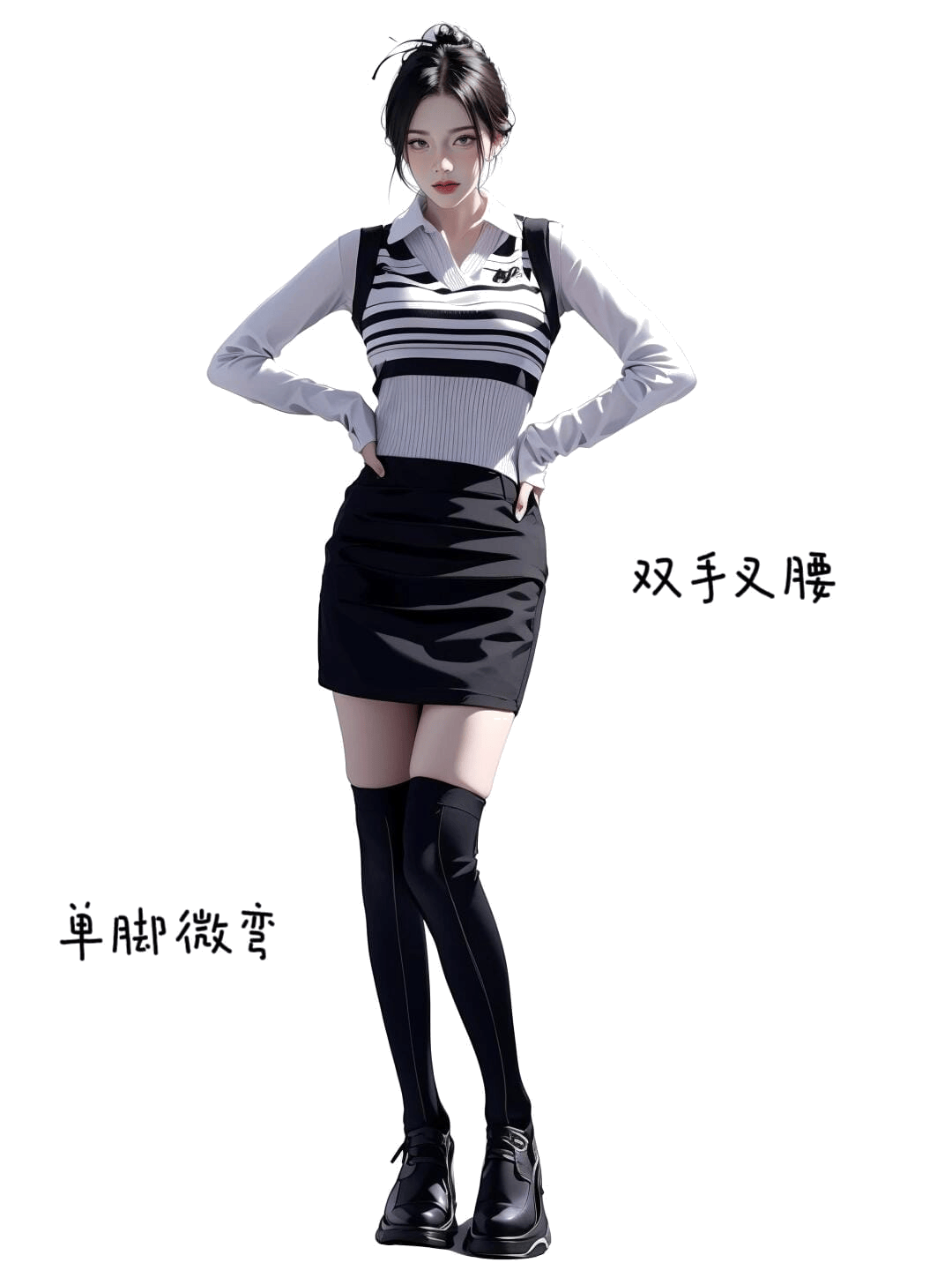 叉腰单腿微弯